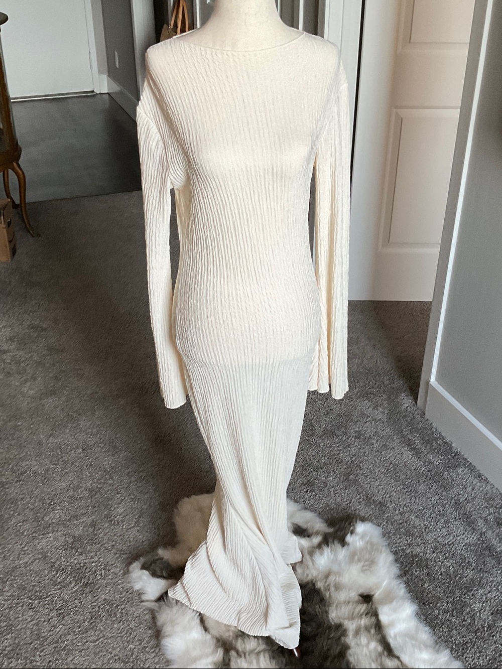 Studio Cream Ribbed Long-Sleeve Maxi Dress